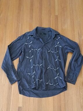 Bugatchi Navy Embroidered Button-Front Shirt Jacket